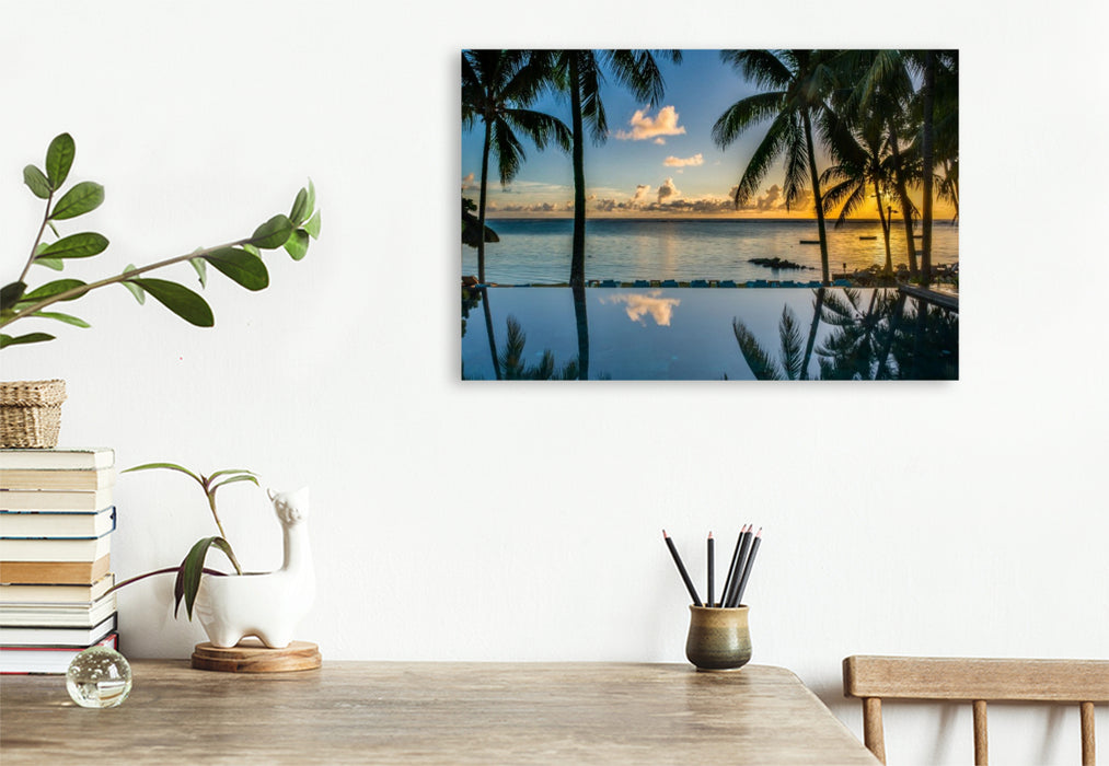 Premium Textil-Leinwand Sonnenuntergang vor Mauritius