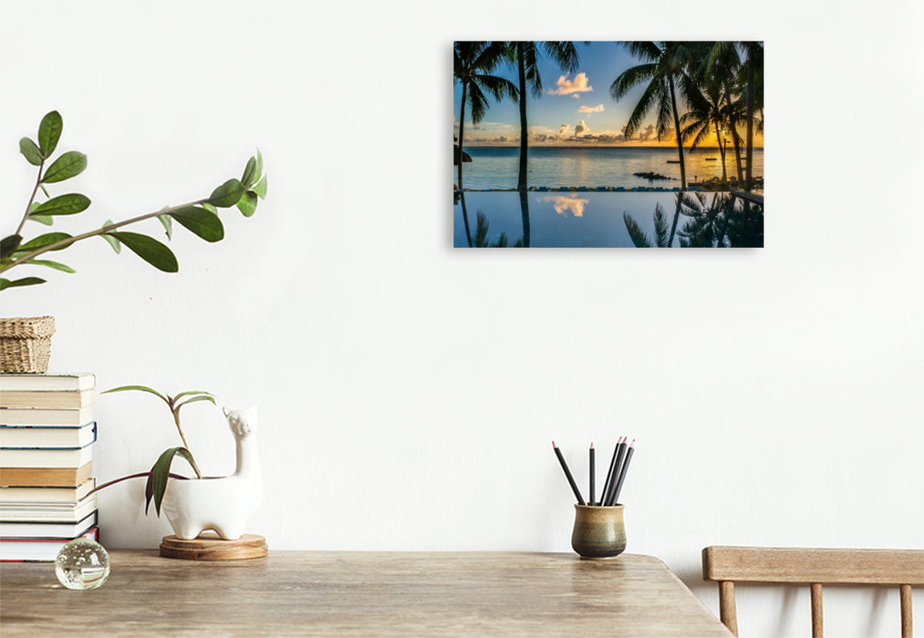 Premium Textil-Leinwand Sonnenuntergang vor Mauritius