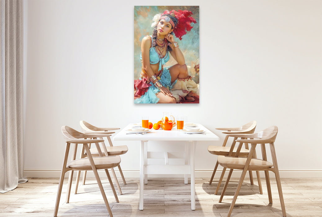 Premium Textil-Leinwand Zirkusgirls - Im Pin-up Stil
