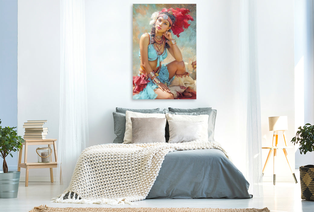 Premium Textil-Leinwand Zirkusgirls - Im Pin-up Stil