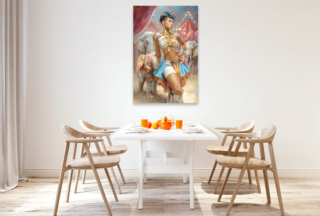 Premium Textil-Leinwand Zirkusgirls - Im Pin-up Stil