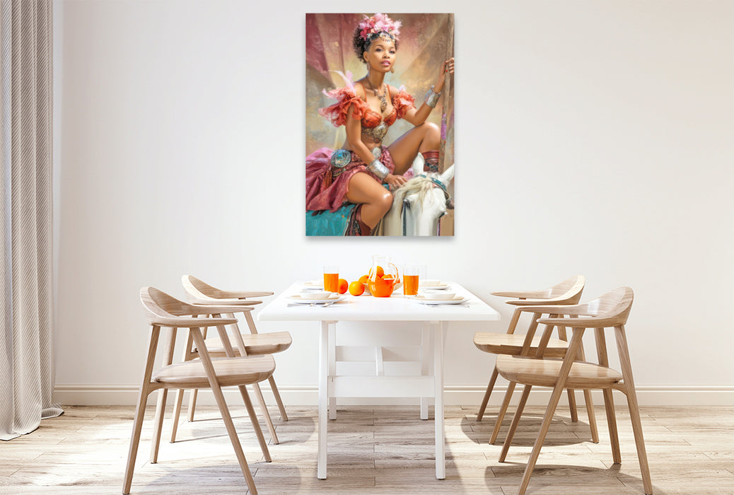 Premium Textil-Leinwand Zirkusgirls - Im Pin-up Stil