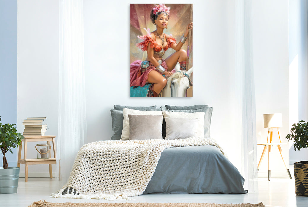 Premium Textil-Leinwand Zirkusgirls - Im Pin-up Stil
