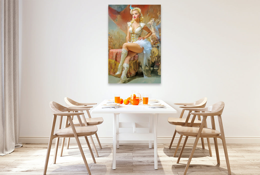Premium Textil-Leinwand Zirkusgirls - Im Pin-up Stil