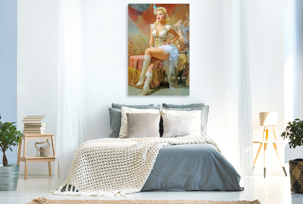 Premium Textil-Leinwand Zirkusgirls - Im Pin-up Stil