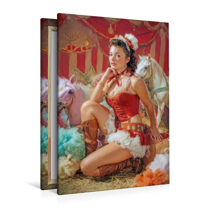 Premium Textil-Leinwand Zirkusgirls - Im Pin-up Stil