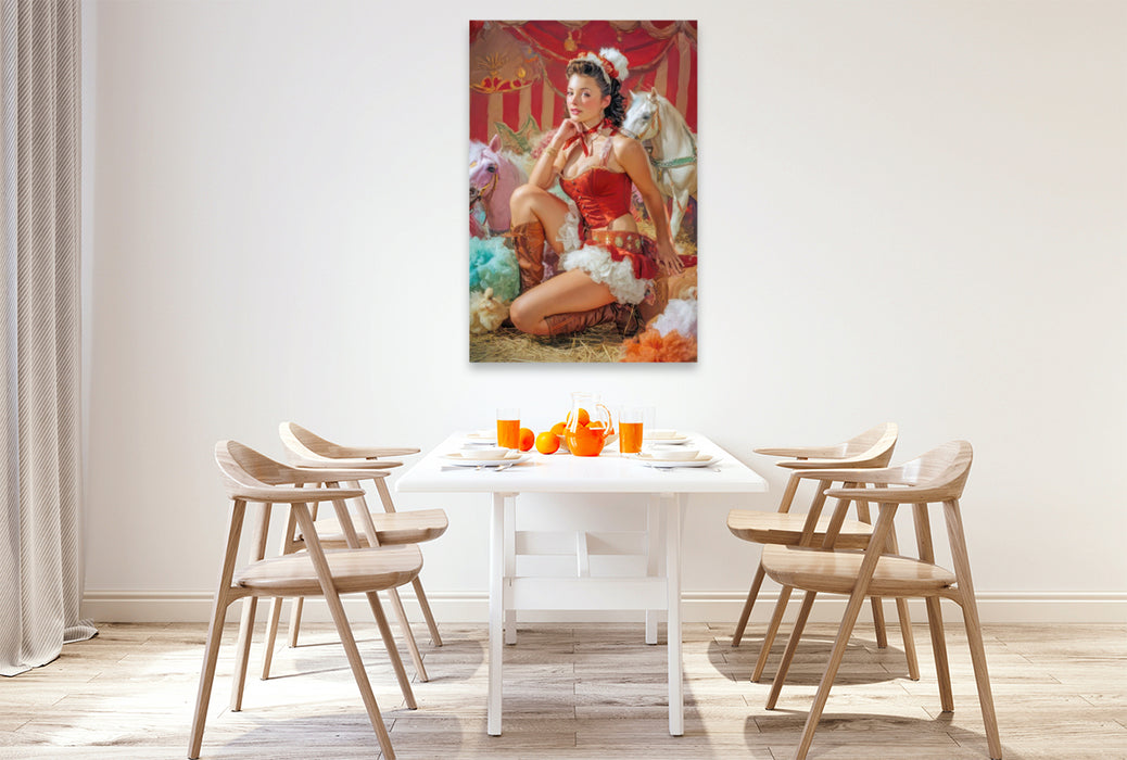Premium Textil-Leinwand Zirkusgirls - Im Pin-up Stil
