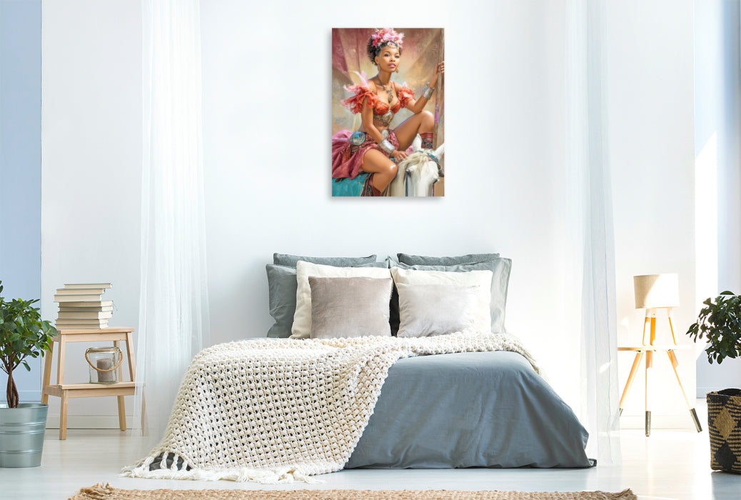 Premium Textil-Leinwand Zirkusgirls - Im Pin-up Stil