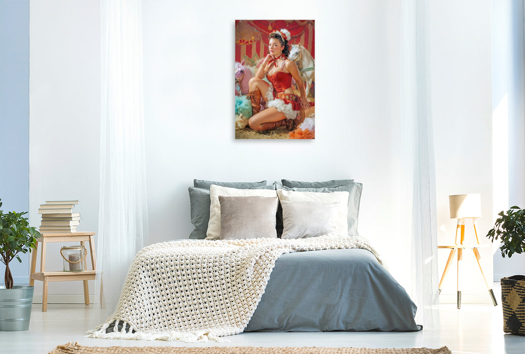 Premium Textil-Leinwand Zirkusgirls - Im Pin-up Stil