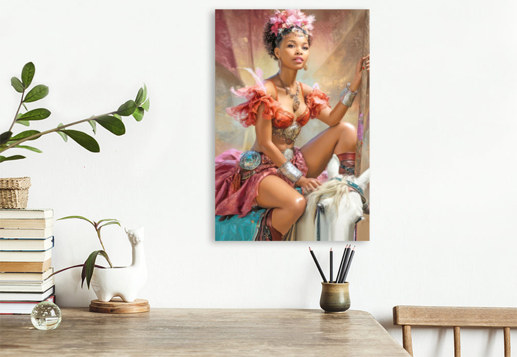 Premium Textil-Leinwand Zirkusgirls - Im Pin-up Stil