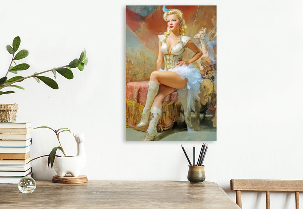 Premium Textil-Leinwand Zirkusgirls - Im Pin-up Stil