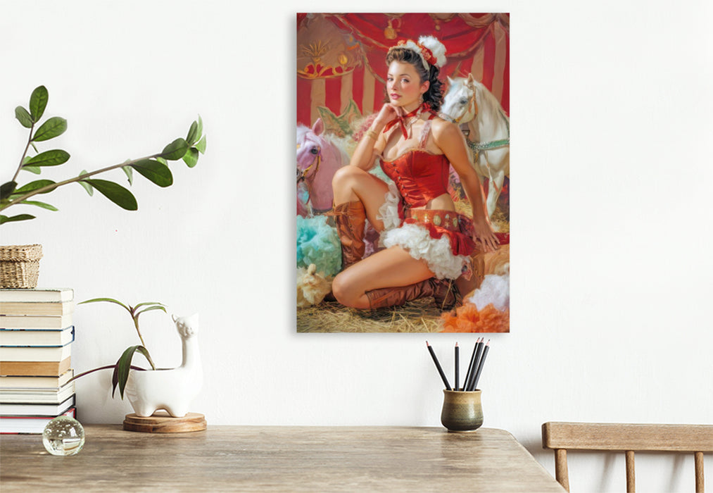 Premium Textil-Leinwand Zirkusgirls - Im Pin-up Stil