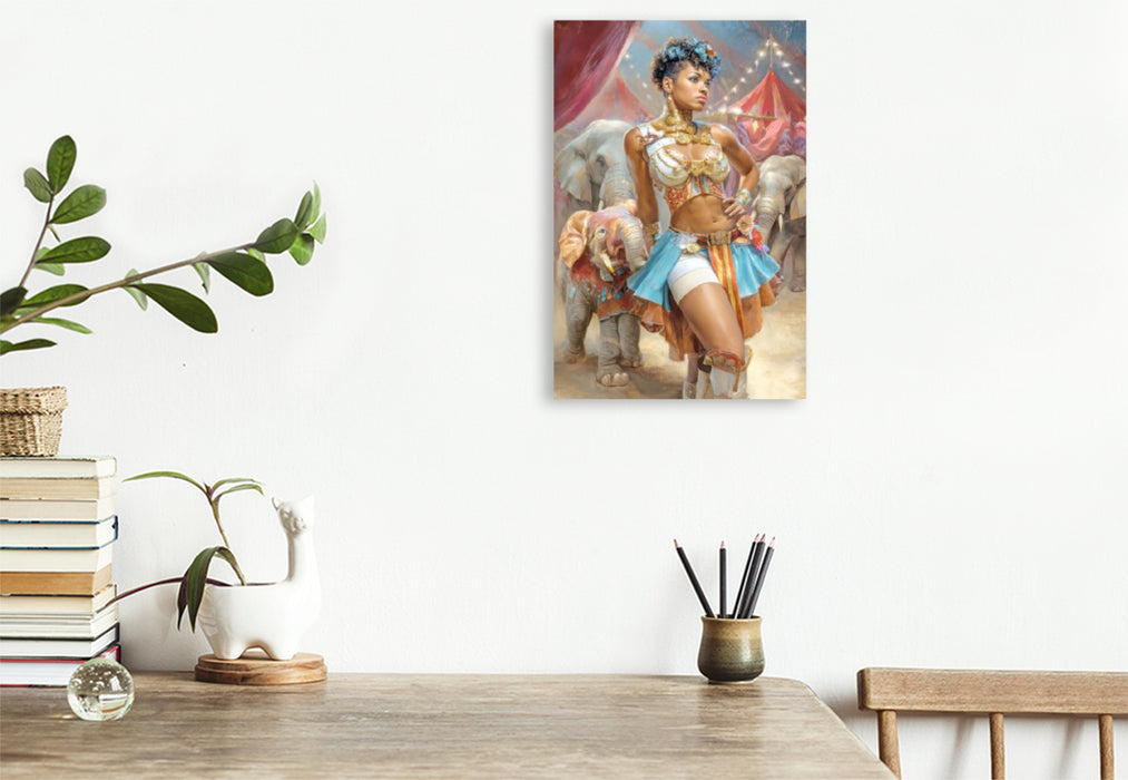 Premium Textil-Leinwand Zirkusgirls - Im Pin-up Stil
