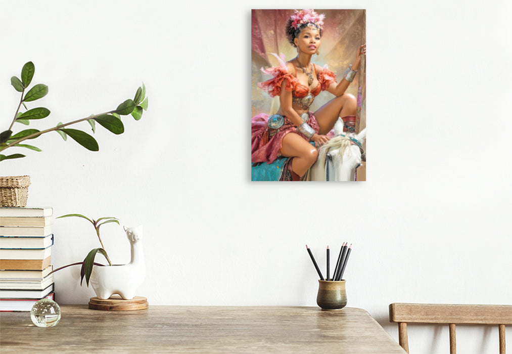 Premium Textil-Leinwand Zirkusgirls - Im Pin-up Stil