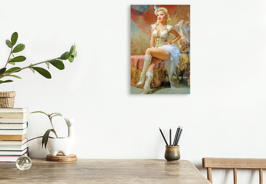 Premium Textil-Leinwand Zirkusgirls - Im Pin-up Stil