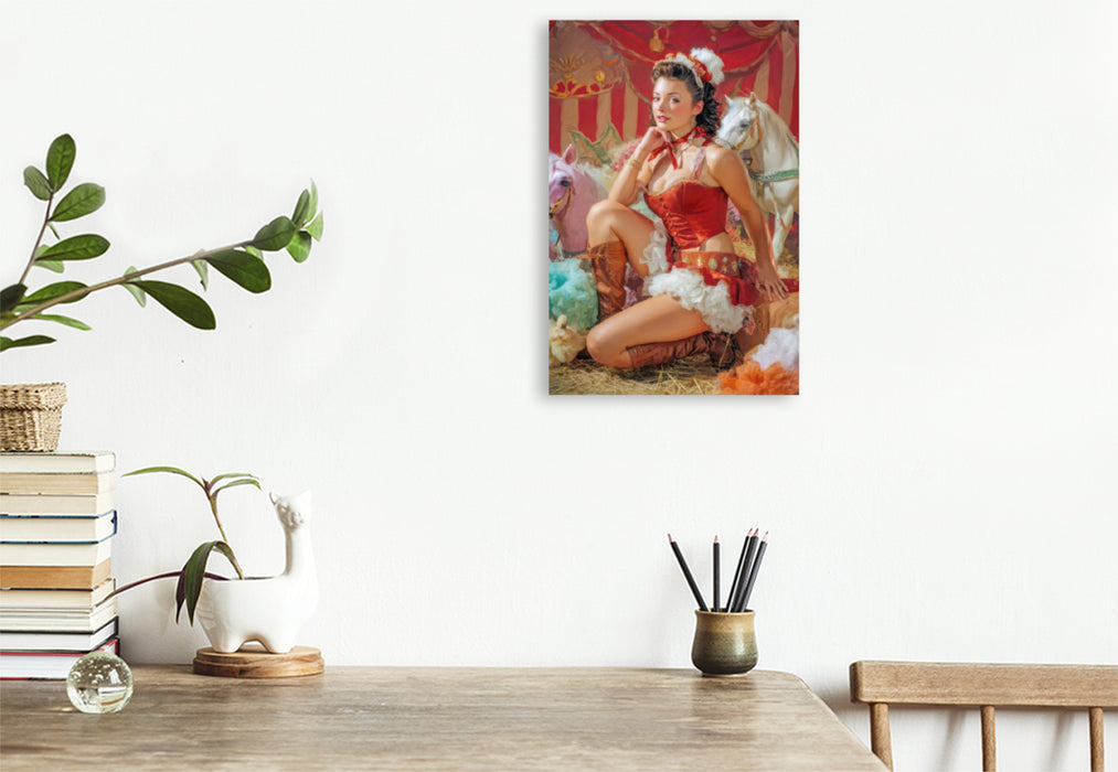 Premium Textil-Leinwand Zirkusgirls - Im Pin-up Stil
