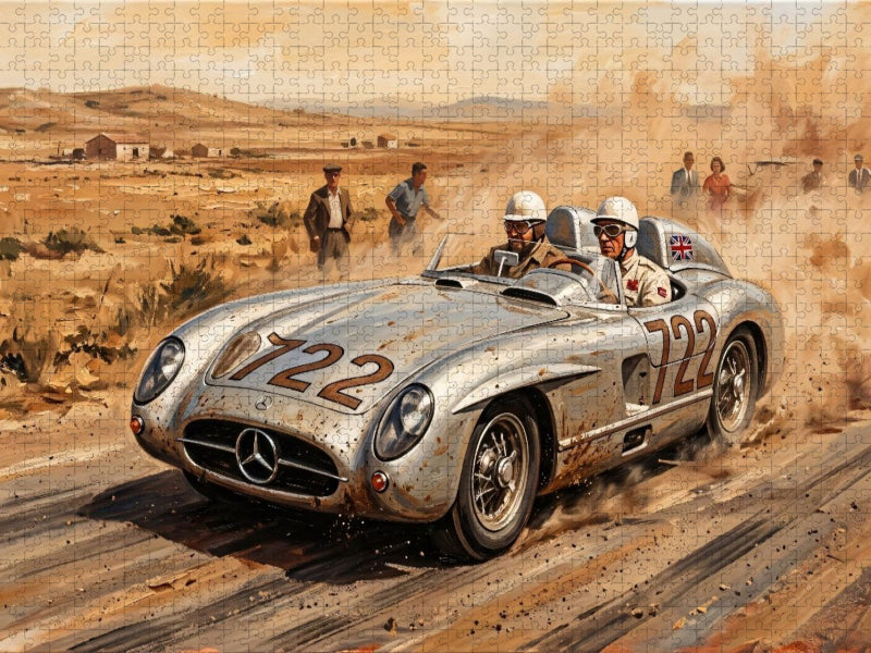 Stirling Moss und Denis Jenkinson siegten im Mercedes-Benz 300 SLR bei der Mille Miglia 1955. - CALVENDO Foto-Puzzle'