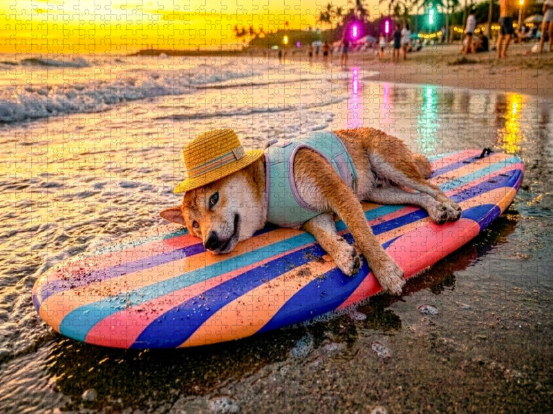 Shiba auf Surfbrett – Puzzle - CALVENDO Foto-Puzzle'