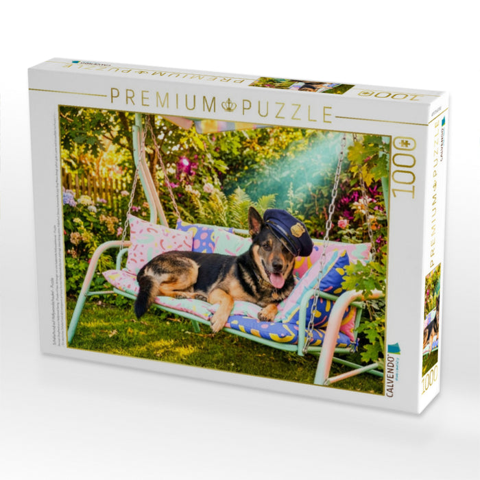 Schäferhund auf Hollywoodschaukel - Puzzle - CALVENDO Foto-Puzzle'