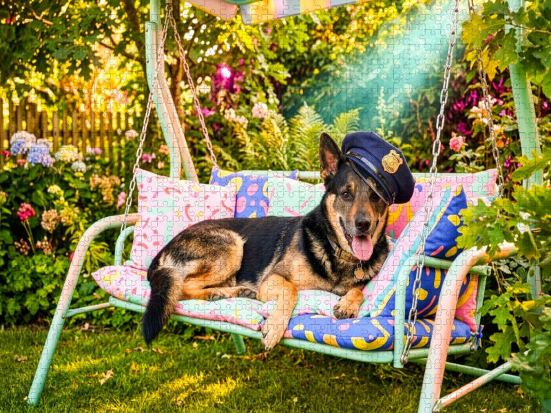 Schäferhund auf Hollywoodschaukel - Puzzle - CALVENDO Foto-Puzzle'