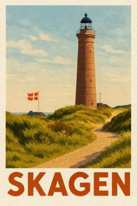 Premium Textil-Leinwand Skagen – Leuchtturm am Sandweg