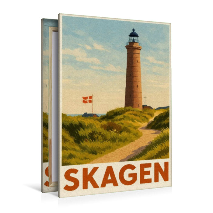 Premium Textil-Leinwand Skagen – Leuchtturm am Sandweg