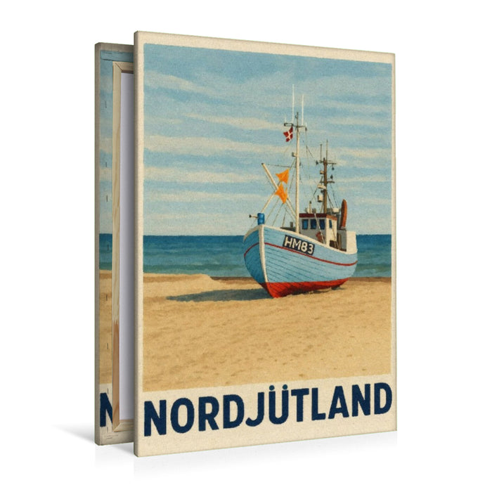 Premium Textil-Leinwand Nordjütland – Boot am Strand