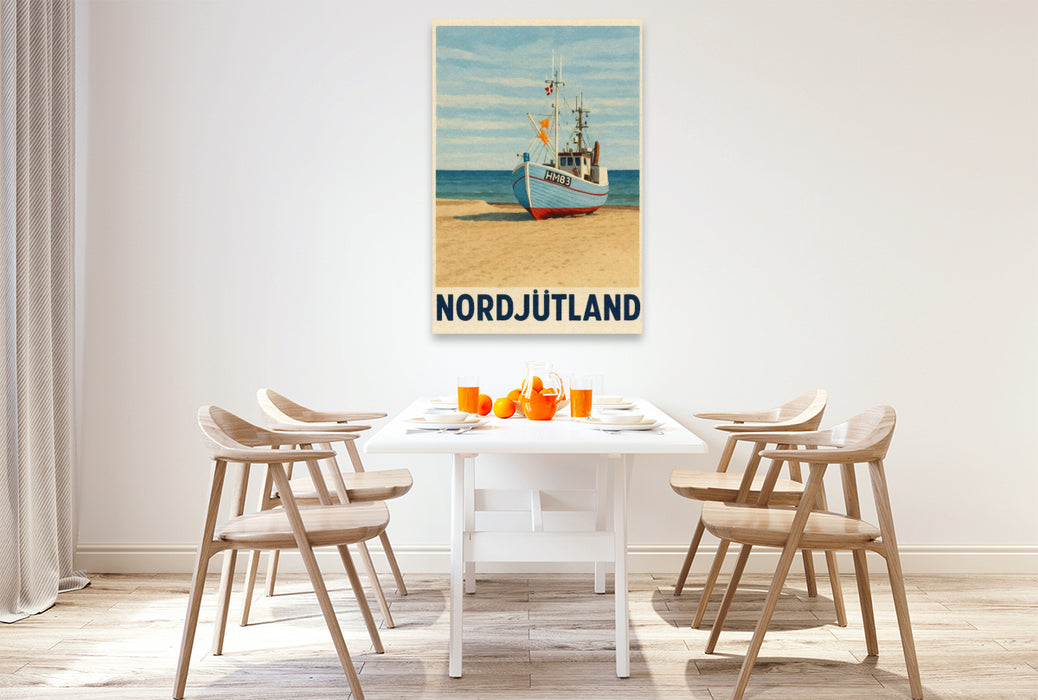 Premium Textil-Leinwand Nordjütland – Boot am Strand