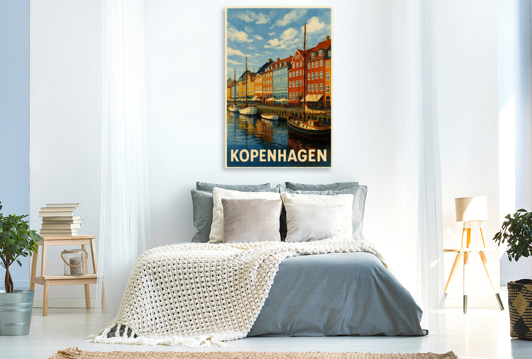 Premium Textil-Leinwand Kopenhagen – Farben am Nyhavn