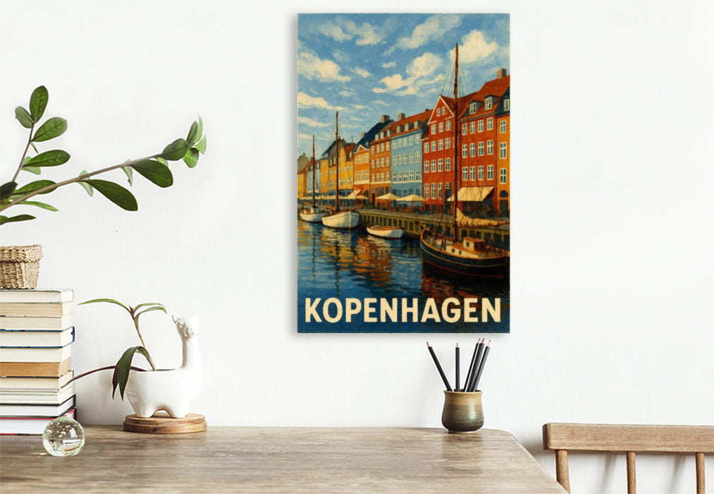 Premium Textil-Leinwand Kopenhagen – Farben am Nyhavn