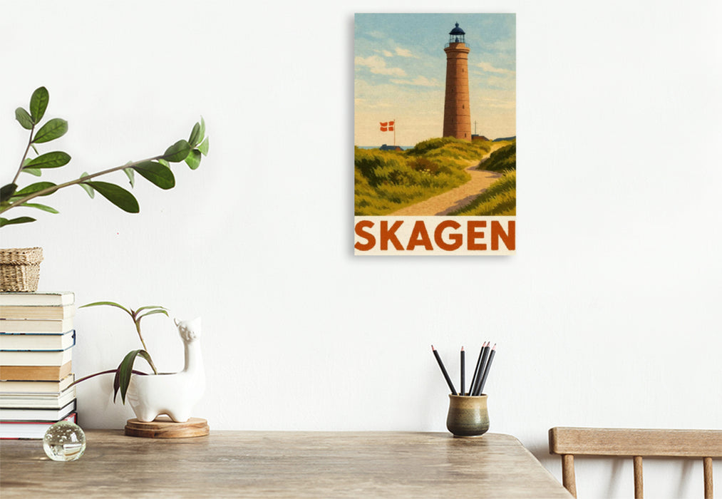 Premium Textil-Leinwand Skagen – Leuchtturm am Sandweg