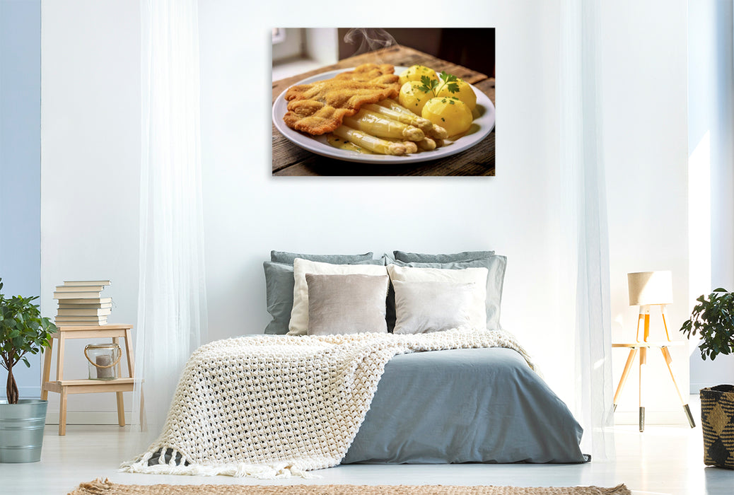 Premium Textil-Leinwand Weißer Spargel – der Frühling zum Anbeißen.