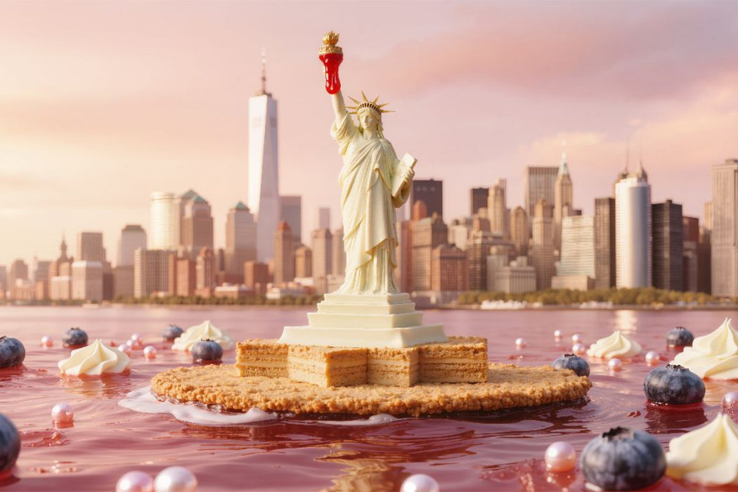 Premium Textil-Leinwand New York City – Die süße Skyline aus Cheesecake