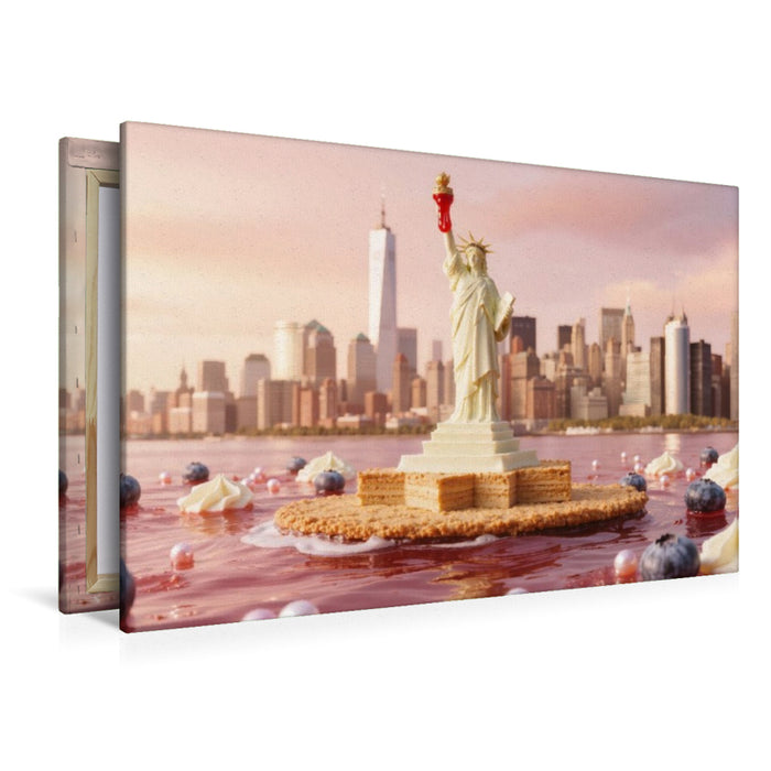 Premium Textil-Leinwand New York City – Die süße Skyline aus Cheesecake