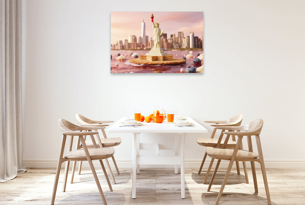 Premium Textil-Leinwand New York City – Die süße Skyline aus Cheesecake