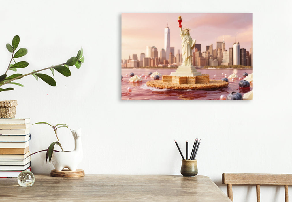 Premium Textil-Leinwand New York City – Die süße Skyline aus Cheesecake