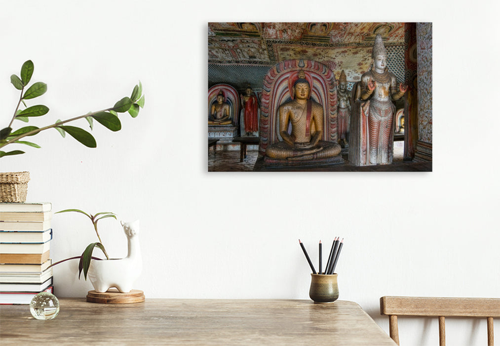 Premium Textil-Leinwand Im goldenen Licht von Dambulla