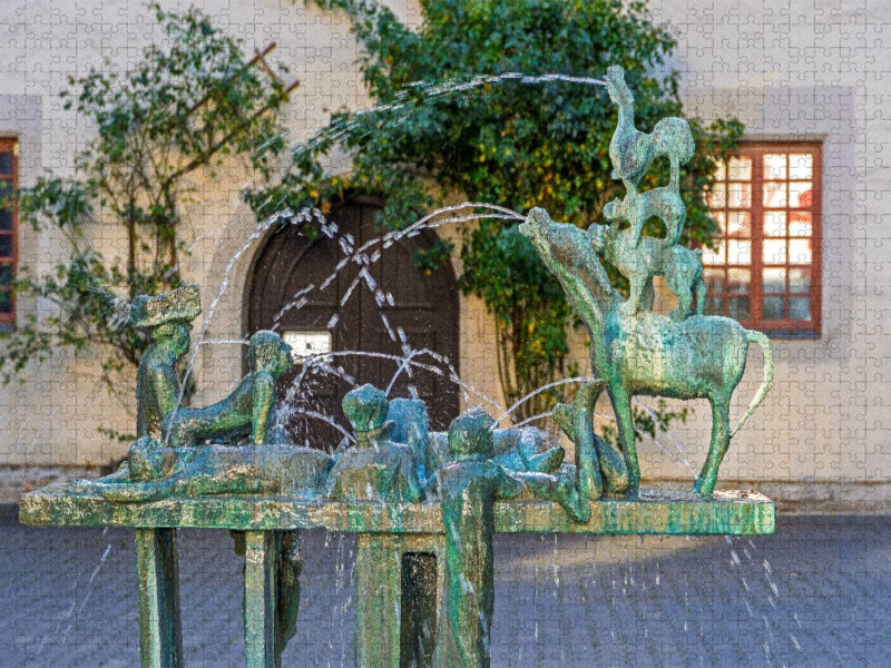 Brunnen der Bremer Stadtmusikanten, Erfurt - CALVENDO Foto-Puzzle'