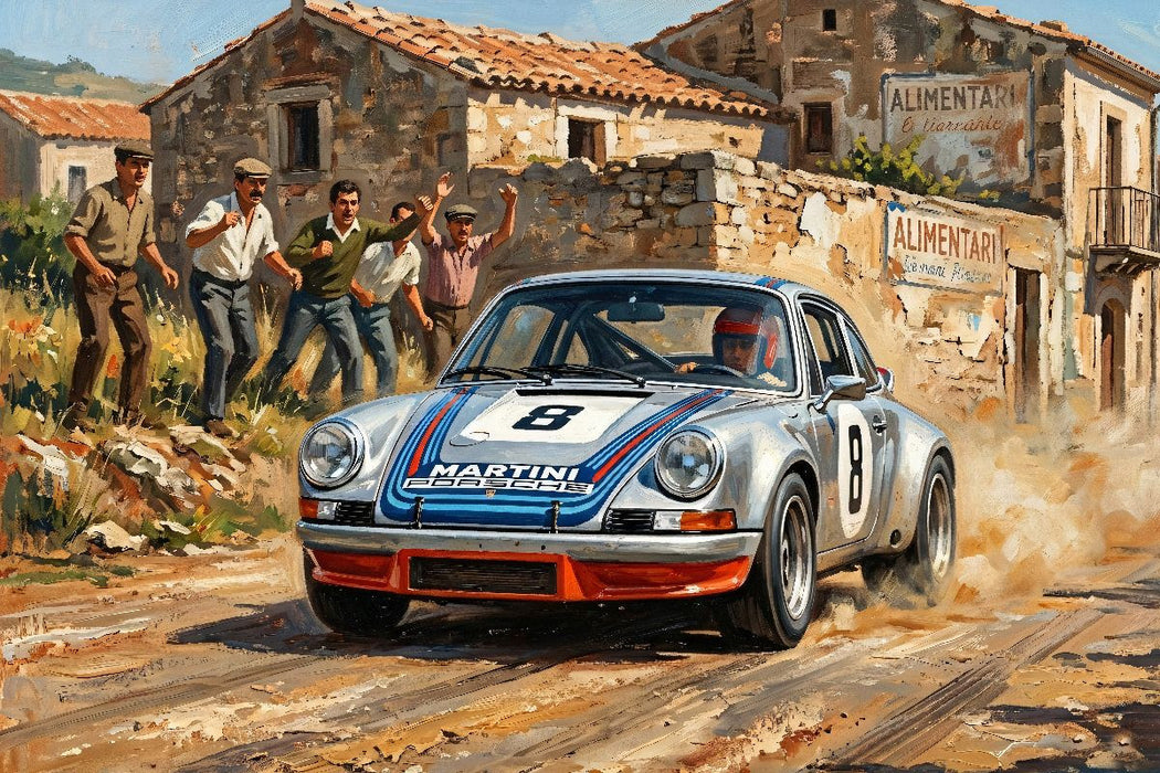 Premium Textil-Leinwand Herbert Müller und Gijs van Lennep - Sieger der Targa Florio 1973