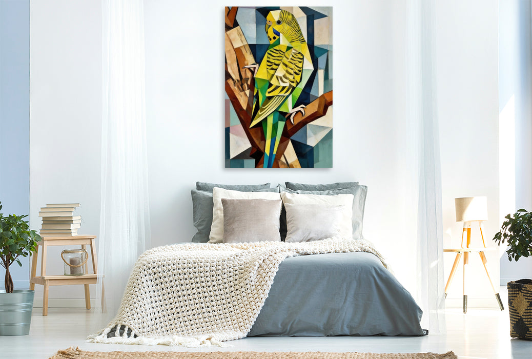 Premium Textil-Leinwand Wellensittich