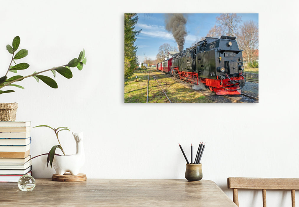 Premium Textil-Leinwand Ausfahrt der Selketalbahn aus Hasselfelde