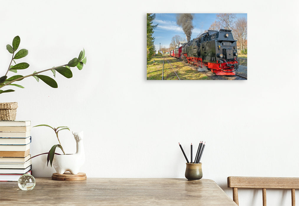 Premium Textil-Leinwand Ausfahrt der Selketalbahn aus Hasselfelde
