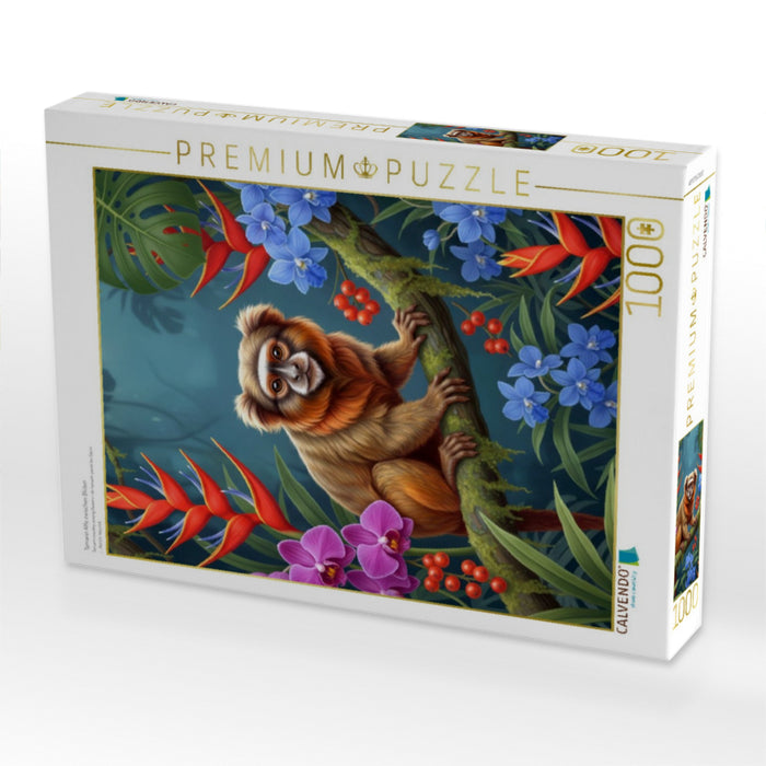 Tamarin Affe zwischen Blüten - CALVENDO Foto-Puzzle'
