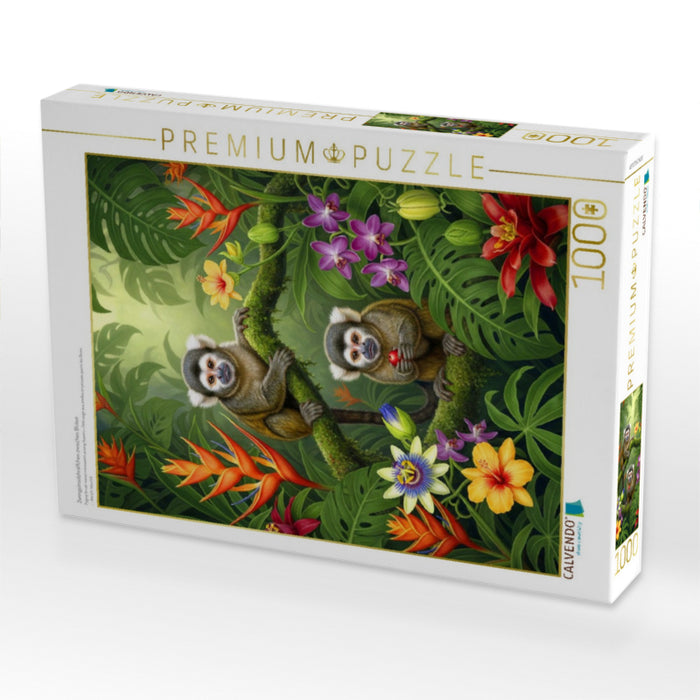 Zwergpinselohräffchen zwischen Blüten - CALVENDO Foto-Puzzle'