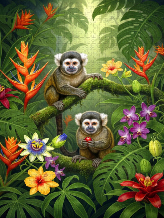 Zwergpinselohräffchen zwischen Blüten - CALVENDO Foto-Puzzle'