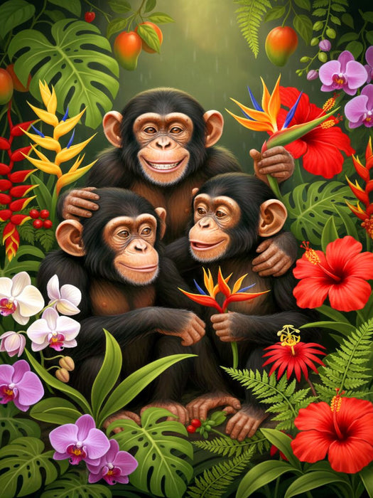 Schimpansen zwischen Blüten - CALVENDO Foto-Puzzle'