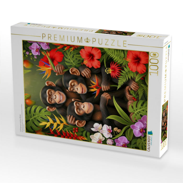 Schimpansen zwischen Blüten - CALVENDO Foto-Puzzle'