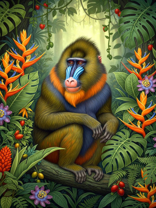Mandrill Affe zwischen Blüten - CALVENDO Foto-Puzzle'