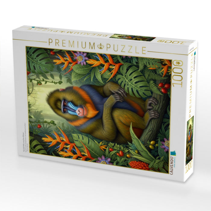 Mandrill Affe zwischen Blüten - CALVENDO Foto-Puzzle'