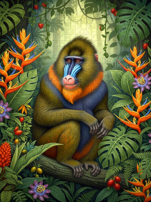 Mandrill Affe zwischen Blüten - CALVENDO Foto-Puzzle'